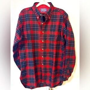 Vtg 80s Pendleton 100% Virgin Wool Plaid Shirt Mens M EUC Red Green Tartan